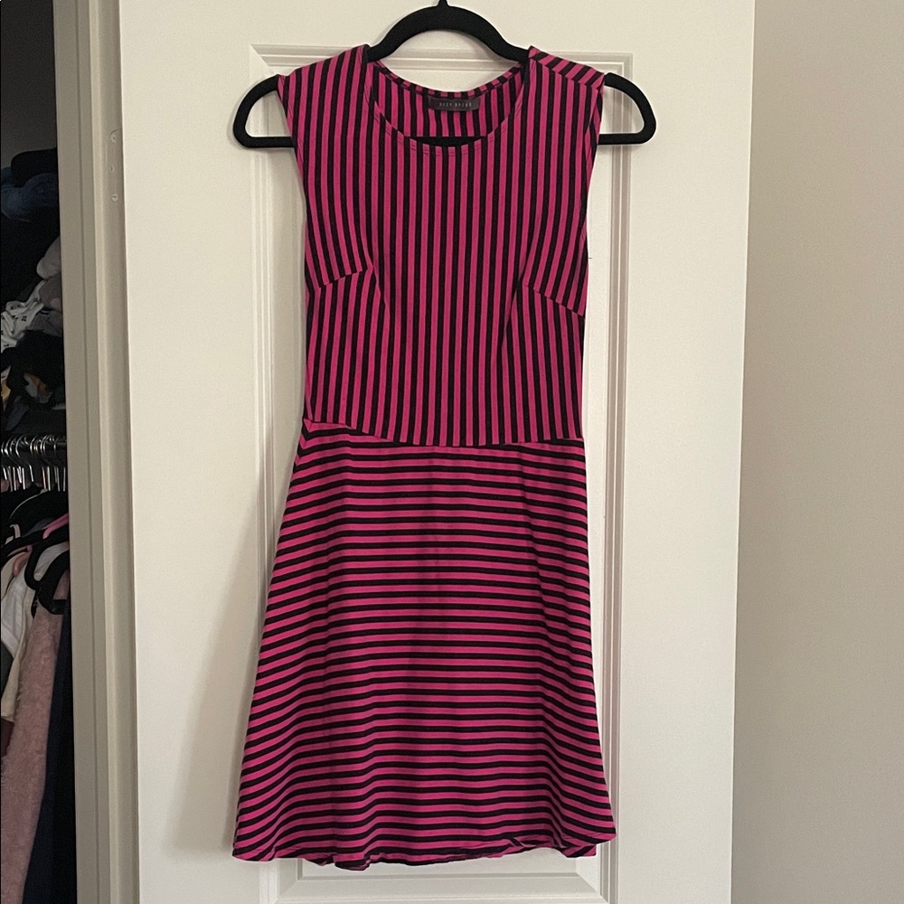 Suzy Shier Vibrant Pink and Black Striped Top